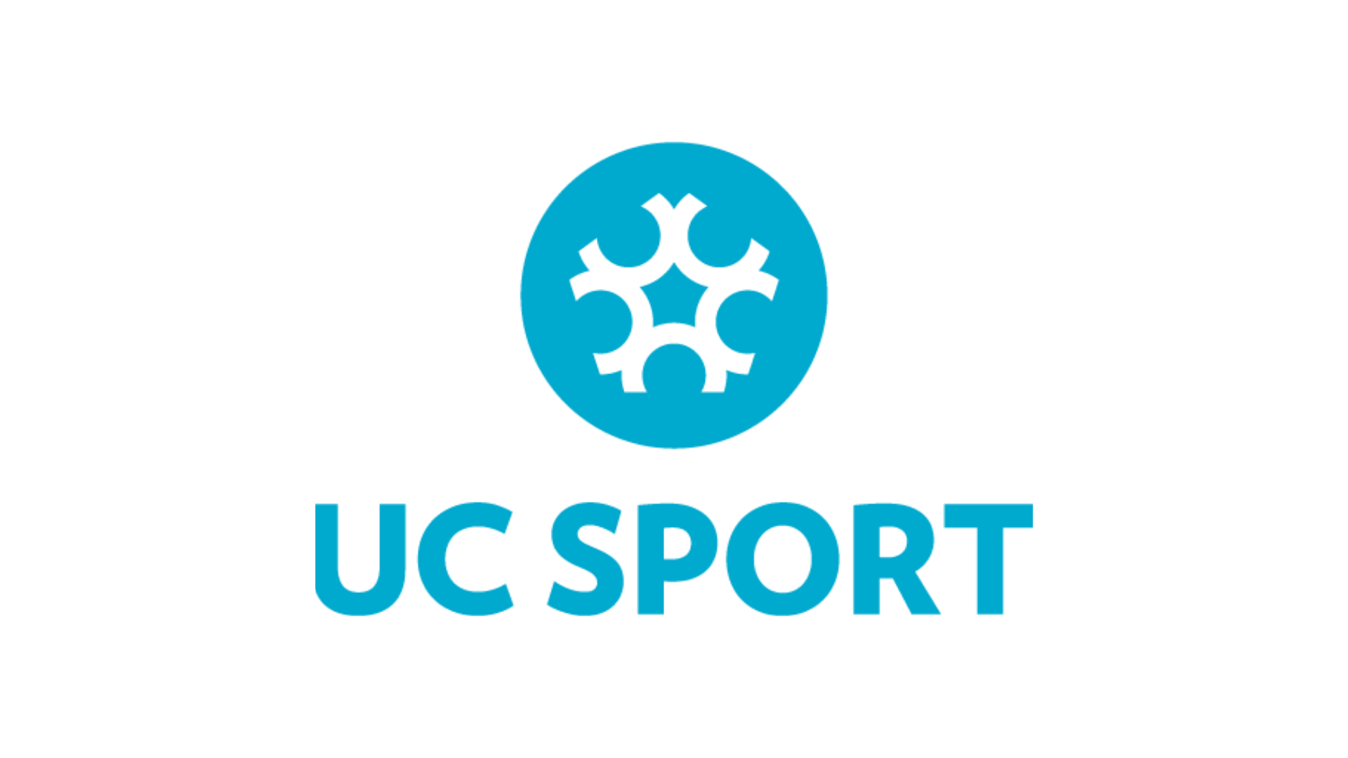 A light blue logo for UC Sport. UC Sport is written below a motif for the University of Canberra.