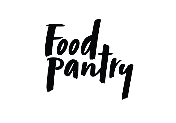 'Food Pantry' is written in a handwritten font. This appears next to a green, red and yellow icon that depicts canned food. 